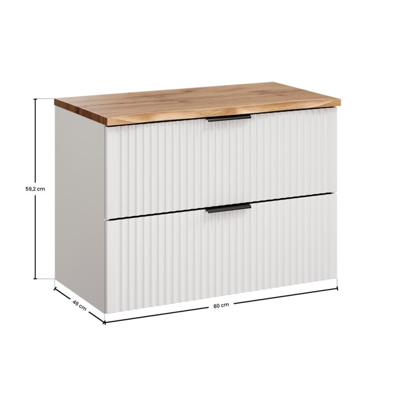 Set mobilier baie Adel White, MDF, PAL melaminat, alb mat, blat natural wotan, L.80 cm, SET-ADW B NAT WOTAN 80CM