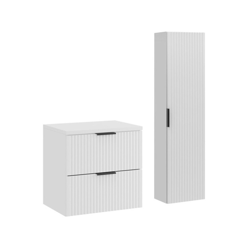 Set de mobilier de baie Adel White, MDF, Pal melaminat, blat alb mat, L.60 cm, dulap înalt H.140 cm, SET-ADW B WHITE 60CM HC