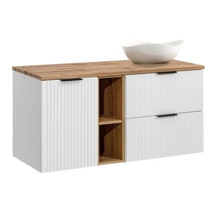 Set mobilier baie Adel White, MDF, PAL melaminat, alb mat, blat stejar wotan, L.120 cm, lavoar Cloud, SET-ADW B WOTAN 120CM UN CLOUD LB