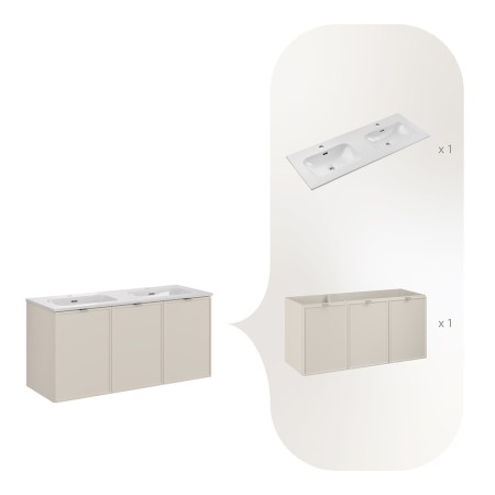 Set mobilier baie Bella Cashmere, MDF, PAL melaminat, cashmir mat, L.120 cm, lavoar Fly, SET-BC 120CM FLY