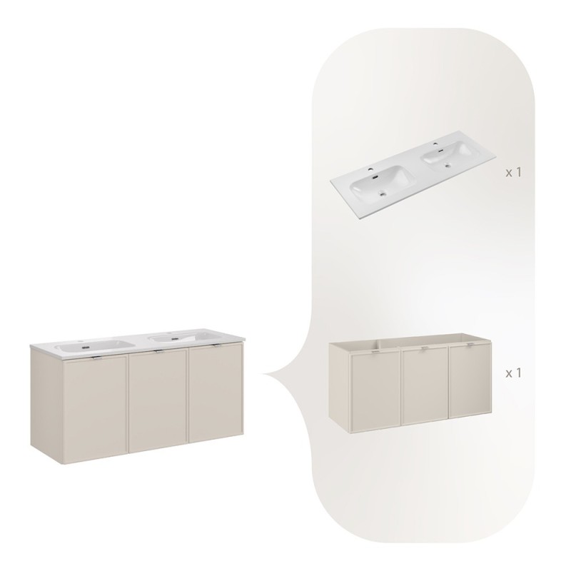 Set mobilier baie Bella Cashmere, MDF, PAL melaminat, cashmir mat, L.120 cm, lavoar Fly, SET-BC 120CM FLY