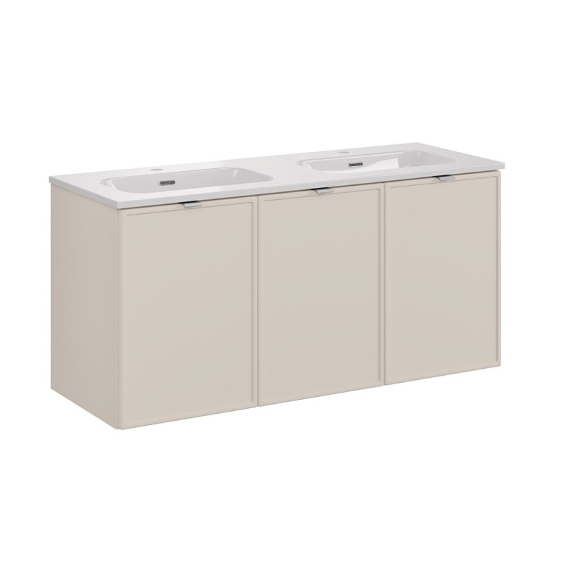 Set mobilier baie Bella Cashmere, MDF, PAL melaminat, cashmir mat, L.120 cm, lavoar Fly, SET-BC 120CM FLY