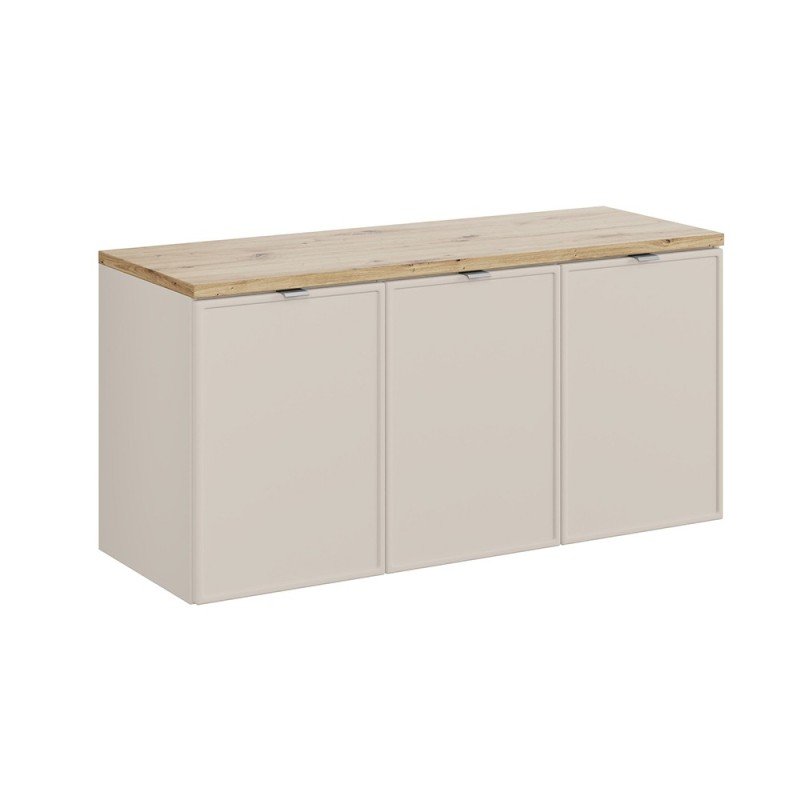 Set mobilier baie Bella Cashmere, MDF, PAL melaminat, cashmir mat, blat stejar artizan, L.120 cm, SET-BC B ARTISAN 120CM