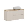 Set mobilier baie Bella Cashmere, MDF, PAL melaminat, cashmir mat, blat stejar artizan, L.120 cm, lavoar Smile 50, SET-BC B ARTISAN 120CM UN SMILE 50