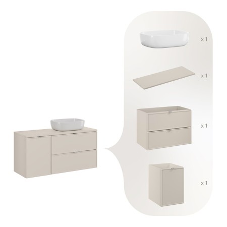Set mobilier baie Bella Cashmere, MDF, PAL melaminat, cashmir mat, blat cashmir mat, L.120 cm, lavoar Smile 50, SET-BC B CASHMERE 120CM UN SMILE 50
