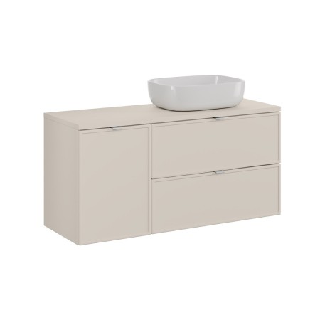 Set mobilier baie Bella Cashmere, MDF, PAL melaminat, cashmir mat, blat cashmir mat, L.120 cm, lavoar Smile 50, SET-BC B CASHMERE 120CM UN SMILE 50