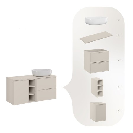 Set mobilier baie Bella Cashmere, MDF, PAL melaminat, cashmir mat, blat cashmir mat, L.120 cm, lavoar Smile 50, SET-BC B CASHMERE 120CM UN SMILE 50 LB