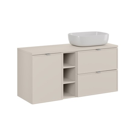 Set mobilier baie Bella Cashmere, MDF, PAL melaminat, cashmir mat, blat cashmir mat, L.120 cm, lavoar Smile 50, SET-BC B CASHMERE 120CM UN SMILE 50 LB