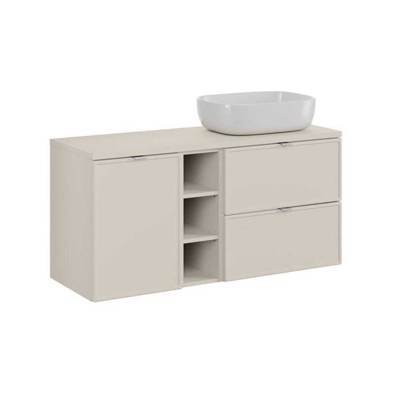 Set mobilier baie Bella Cashmere, MDF, PAL melaminat, cashmir mat, blat cashmir mat, L.120 cm, lavoar Smile 50, SET-BC B CASHMERE 120CM UN SMILE 50 LB