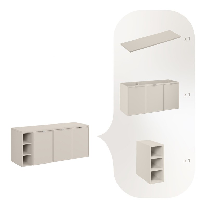 Set mobilier baie Bella Cashmere, MDF, PAL melaminat, cashmir mat, blat cashmir mat, L.140 cm, SET-BC B CASHMERE 140CM R