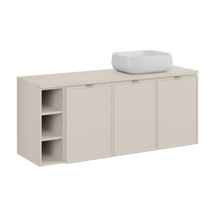 Set mobilier baie Bella Cashmere, MDF, PAL melaminat, cashmir mat, blat cashmir mat, L.140 cm, lavoar Nika, SET-BC B CASHMERE 140CM UN NIKA WH