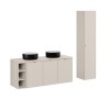 Set mobilier baie Bella Cashmere, MDF, PAL melaminat, cashmir mat, blat cashmir mat, L.140 cm, lavoare Simple, dulap inalt 140 cm, SET-BC B CASHMERE 140CM UN SIMPLE HC1D