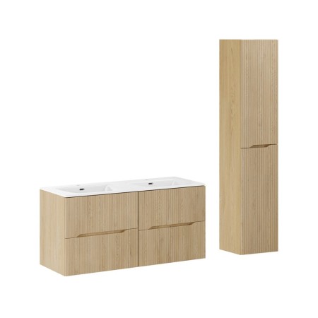 Set mobilier de baie Nordic Cremona, MDF, PAL melaminat, stejar cremona, lavoar Sky, L.120 cm, dulap inalt H.170 cm, SET-NC 120CM UM SKY HC