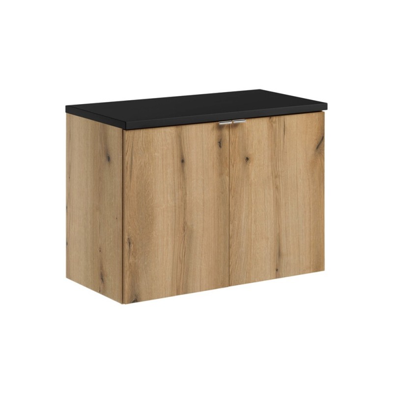 Set mobilier de baie Nova Oak, PAL melaminat, stejar evoke, blat negru mat, L.80 cm, SET-NOA B BLACK 80CM D