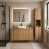 Set mobilier de baie Nova Oak, PAL melaminat, stejar evoke, blat stejar evoke, L.140 cm, dulap inalt H.140 cm, SET-NOA B OAK 140CM S HC