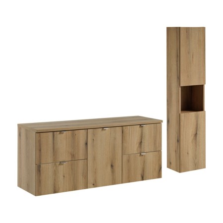 Set mobilier de baie Nova Oak, PAL melaminat, stejar evoke, blat stejar evoke, L.140 cm, dulap inalt H.140 cm, SET-NOA B OAK 140CM S HC