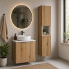 Set mobilier de baie Nova Oak, PAL melaminat, stejar evoke, blat alb mat, L.60 cm, lavoar Wiki, dulap inalt H.140 cm, SET-NOA B WHITE 60CM D UN WIKI SW HC