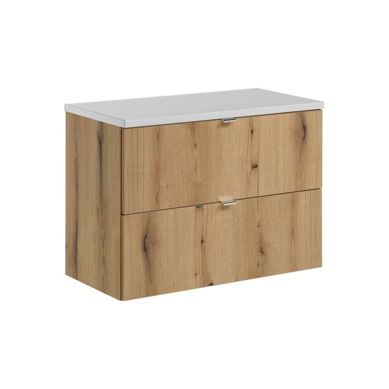 Set mobilier de baie Nova Oak, PAL melaminat, stejar evoke, blat alb mat, L.80 cm, SET-NOA B WHITE 80CM S