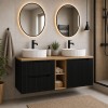Set mobilier de baie Nova Black, MDF, PAL melaminat, negru mat, blat stejar evoke, L.140 cm, lavoare Beyond, SET-NOB B OAK 140CM UN BEYOND WH LR