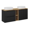 Set mobilier de baie Nova Black, MDF, PAL melaminat, negru mat, blat stejar evoke, L.140 cm, lavoare Beyond, SET-NOB B OAK 140CM UN BEYOND WH LR