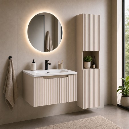 Set mobilier de baie Nova Cashmere, MDF, PAL melaminat, cashmir mat, lavoar Sky, L.50 cm, dulap inalt H.140 cm, SET-NOC 50CM 1S SKY 3 HC