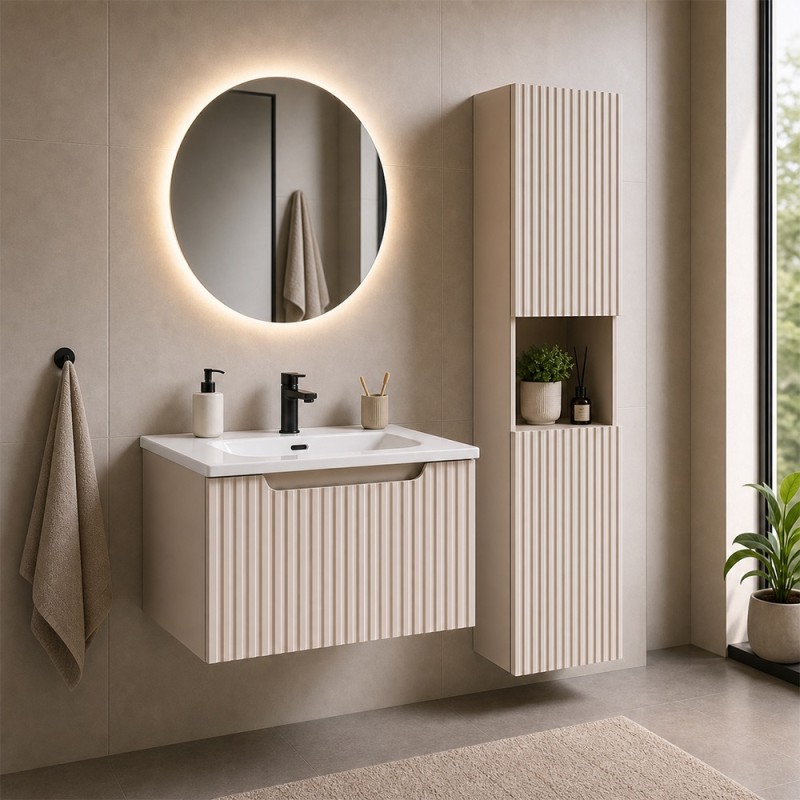 Set mobilier de baie Nova Cashmere, MDF, PAL melaminat, cashmir mat, lavoar Sky, L.50 cm, dulap inalt H.140 cm, SET-NOC 50CM 1S SKY 3 HC