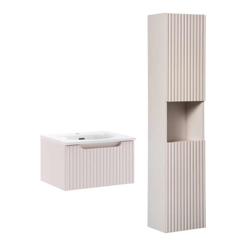 Set mobilier de baie Nova Cashmere, MDF, PAL melaminat, cashmir mat, lavoar Sky, L.50 cm, dulap inalt H.140 cm, SET-NOC 50CM 1S SKY 3 HC