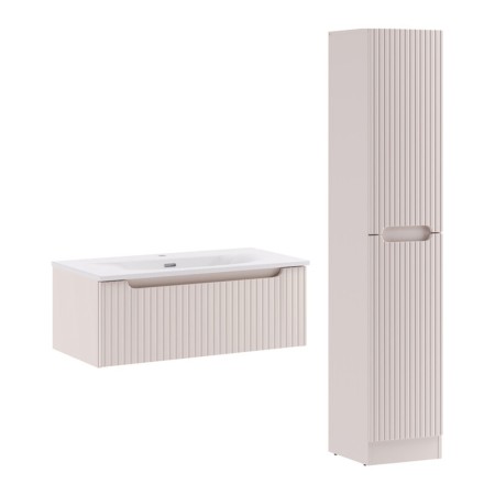 Set mobilier de baie Nova Cashmere, MDF, PAL melaminat, cashmir mat, lavoar Sky, L.80 cm, dulap inalt H.180 cm, SET-NOC 80CM 1S SKY 3 HCLB