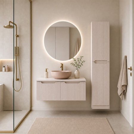 Set mobilier de baie Nova Cashmere, MDF, PAL melaminat, cashmir mat, blat cashmir mat, L.100 cm, dulap inalt H.180 cm, SET-NOC B CASHMERE 100CM 1S HCLB