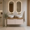 Set mobilier de baie Nova Cashmere, MDF, PAL melaminat, cashmir mat, blat stejar evoke, L.100 cm, lavoare Pati, SET-NOC B OAK 100CM 1S UN PATI