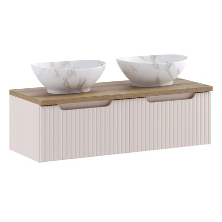 Set mobilier de baie Nova Cashmere, MDF, PAL melaminat, cashmir mat, blat stejar evoke, L.100 cm, lavoare Pati, SET-NOC B OAK 100CM 1S UN PATI