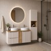 Set mobilier de baie Nova Cashmere, MDF, PAL melaminat, cashmir mat, blat stejar evoke, L.140 cm, lavoare Beyond, dulap inalt H.140 cm, SET-NOC B OAK 140CM D/S UN BEYOND 5 WH HC