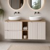 Set mobilier de baie Nova Cashmere, MDF, PAL melaminat, cashmir mat, blat stejar evoke, L.140 cm, lavoare Wiki, SET-NOC B OAK 140CM UN WIKI WH LR