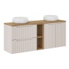 Set mobilier de baie Nova Cashmere, MDF, PAL melaminat, cashmir mat, blat stejar evoke, L.140 cm, lavoare Wiki, SET-NOC B OAK 140CM UN WIKI WH LR