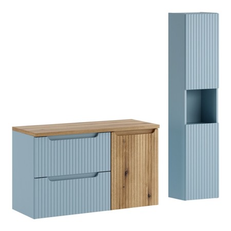 Set mobilier de baie Nova Denim, MDF, PAL melaminat, denim/stejar evoke, blat stejar evoke, L.100 cm, dulap inalt H.140 cm, SET-NOD B OAK 100CM S LB HC