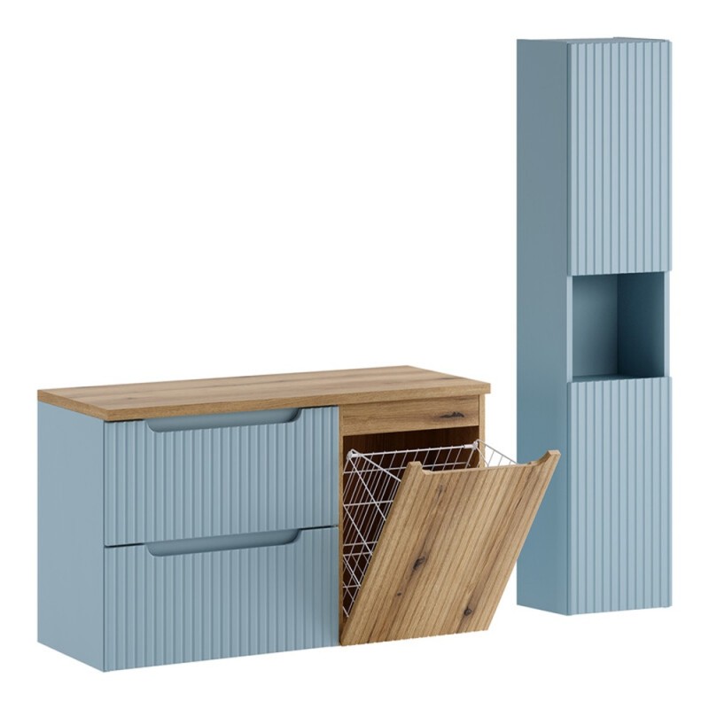 Set mobilier de baie Nova Denim, MDF, PAL melaminat, denim/stejar evoke, blat stejar evoke, L.100 cm, dulap inalt H.140 cm, SET-NOD B OAK 100CM S LB HC