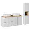 Set mobilier de baie Nova White, MDF, PAL melaminat, alb, blat stejar evoke, L.120 cm, lavoare Beyond, dulap inalt H.140 cm, SET-NOW B OAK 120CM S UN BEYOND 5 WH HC