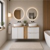 Set mobilier de baie Nova White, MDF, PAL melaminat, alb, blat stejar evoke, L.140 cm, lavoare Beyond, SET-NOW B OAK 140CM S / D UN BEYOND 5 WH