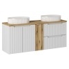 Set mobilier de baie Nova White, MDF, PAL melaminat, alb, blat stejar evoke, L.140 cm, lavoare Beyond, SET-NOW B OAK 140CM S / D UN BEYOND 5 WH