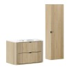 Set mobilier de baie Ovalia Cremona, MDF, PAL melaminat, stejar cremona, lavoar Pure, L.80 cm, dulap inalt H.140 cm, SET-OVC 80CM UM PURE HC