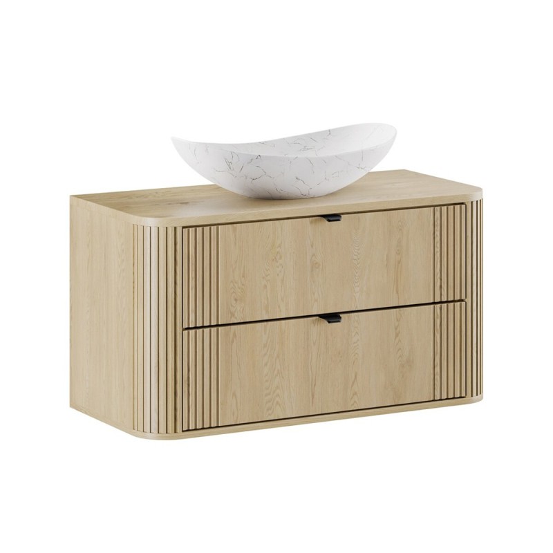 Set mobilier de baie Ovalia Cremona, MDF, PAL melaminat, stejar cremona, blat stejar cremona, L.100 cm, lavoar Lena, SET-OVC B CREMONA 100CM UN LENA MW