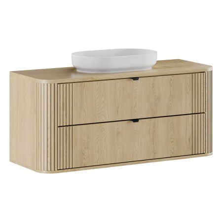 Set mobilier de baie Ovalia Cremona, MDF, PAL melaminat, stejar cremona, blat stejar cremona, L.120 cm, lavoar River, SET-OVC B CREMONA 120CM UN RIVER GM