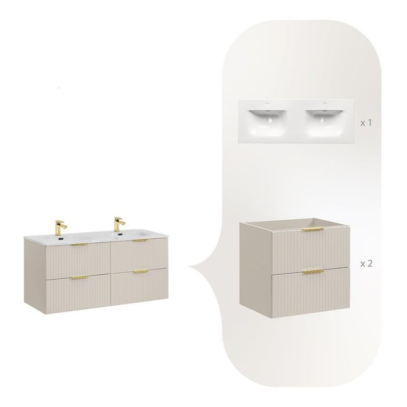 Set de mobilier de baie Adel Cashmere, MDF, PAl melaminat, cashmere mat, lavoar SKY, L.120 cm, SET-ADC 120CM SKY