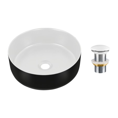 Set lavoar cu ventil Click-Clack, ceramica, alb/negru, D.36 cm, SET-SIMPLE T201-3