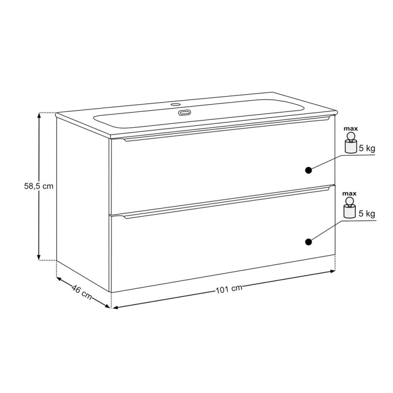 Set mobilier de baie Sombra Green, PAL melaminat, verde olive, lavoar Fly, L.100 cm, SET-SOG 100CM FLY