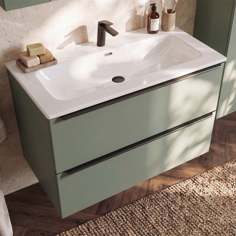 Set mobilier de baie Sombra Green, PAL melaminat, verde olive, lavoar Fly, L.100 cm, SET-SOG 100CM FLY