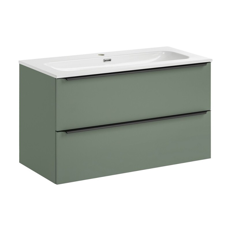 Set mobilier de baie Sombra Green, PAL melaminat, verde olive, lavoar Fly, L.100 cm, SET-SOG 100CM FLY
