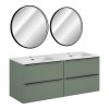 Set mobilier de baie Sombra Green, PAL melaminat, verde olive, lavoar Fly, L.140 cm, set oglinzi LED, SET-SOG 140CM FLY LU