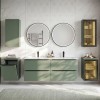 Set mobilier de baie Sombra Green, PAL melaminat, verde olive, lavoar Fly, L.140 cm, set oglinzi LED, SET-SOG 140CM FLY LU