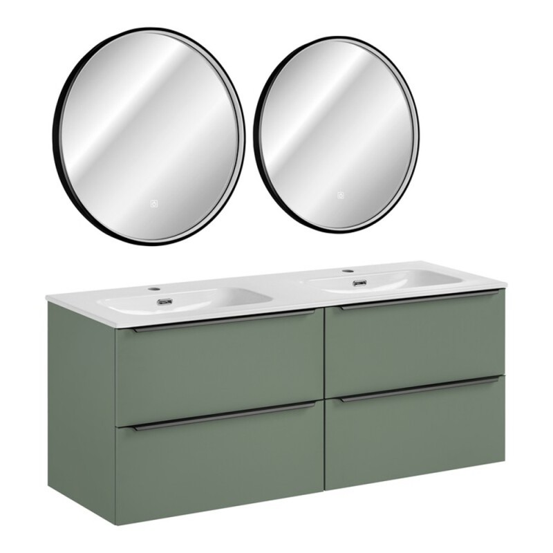 Set mobilier de baie Sombra Green, PAL melaminat, verde olive, lavoar Fly, L.140 cm, set oglinzi LED, SET-SOG 140CM FLY LU